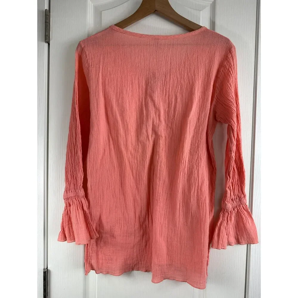 Elan Women's Long Sleeve Tunic Swim Cover Up Pink Cotton Size M Medium